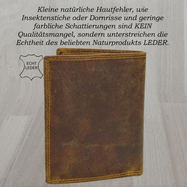Rustikale Wildleder Herren Geldbörse Portemonnaie Dunkelbraun echtes Büffel Rindleder Hochformat Doppelnaht